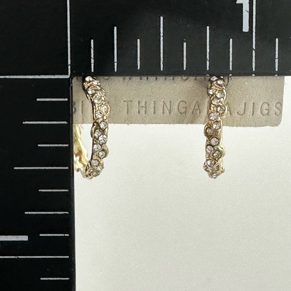 Anthropologie Gold Rhinestone Small Dainty Huggie Hoop Earrings - Picture 4 of 4
